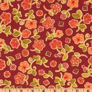  44 Wide Happy Go Lucky Floral Orange/Green/Maroon Fabric 