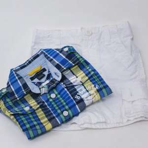 Tommy Hilfiger Infant Harlan Plaid Shirt SS and White Cargo Short Set