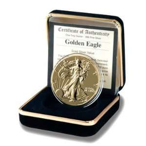  2000   GOLD PLATED SILVER AMERICAN EAGLE   IN VELVET BOX 