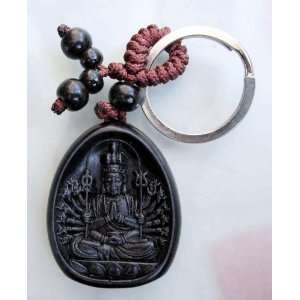  Black Stone Buddhist Thousand Hand Kwan Yin Amulet Pendant 