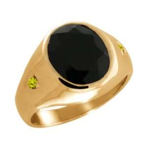   16 Ct Oval Black Onyx and Canary Diamond 10k Yellow Gold Ring: Jewelry