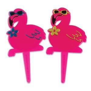  12 ct Pink Flamingo Luau Cupcake Picks: Toys & Games