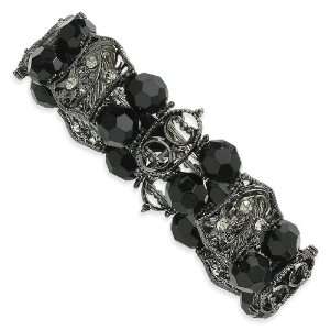   Faceted Jet and Black Crystal Stretch Bracelet: 1928 Boutique: Jewelry