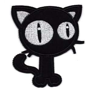 Black cat Felix look alike big white eyes w whiskers Embroidered Iron 