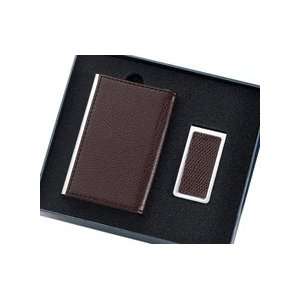 : Free Personalized Brown Leatherette Metal Credit Card Case & Money 