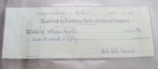 Bill Hewitt signed Eagles payroll check D. 1947 FB HOF VERY RARE 