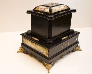 Antique Austrian Ebonized Enamel Jewelry Cabinet Chest  