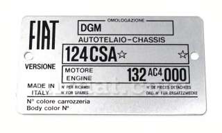 Fiat 124 CSA ID Plate New  