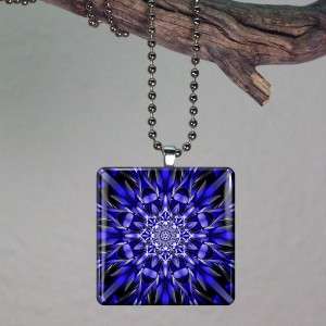 Throat Chakra Mandala Glass Tile Necklace Pendant 622  