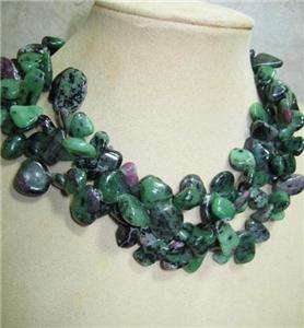 RUBY IN ZOISITE CHUNKY THREE STRAND NUGGET GEMSTONE STERLING SILVER 
