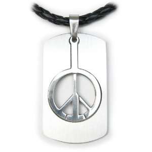     Peace Sign Stainless steel cut out dog tag on black cord: Jewelry