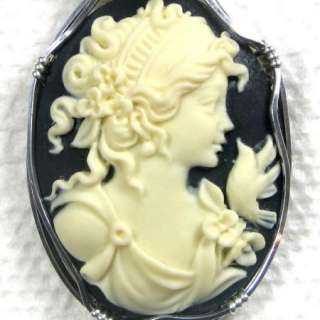 Grecian Goddess Dove Cameo Pendant Sterling Silver  