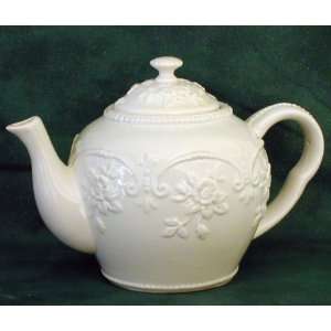 Cream Embossed Tea Pot 