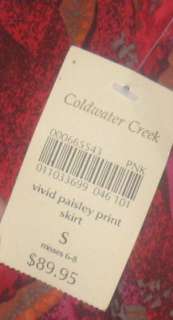 NWT $89.95 Coldwater Creek Vivid Paisley Print Crinkled Skirt Womens 