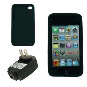   Skin Case + USB Home Wall Charger Adapter for Apple iPod touch 4th Gen