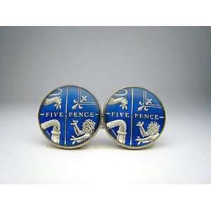  Hand Painted British Five Pence Coin Cufflinks Cuff Links 