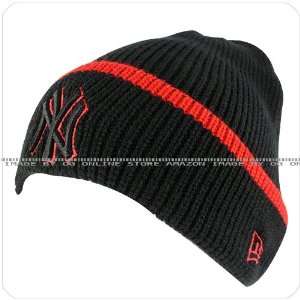   yankees black red outline knit skull beanie hat cap