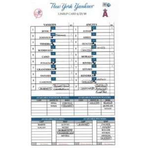 Yankees at Angels 4 23 2010 Game Used Lineup Card (LH727044)   Other 