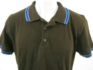 ZARA Mens Brown Blue Striped Short Sleeve Polo Shirt L  