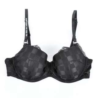 NWT D099 Undiz Chessboard Satin Bra Black 10D/32D  