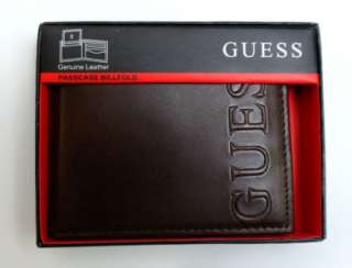 NEW GUESS PREMIUM MENS LEATHER CREDIT CARD ID WALLET PASSCASE BIFOLD 