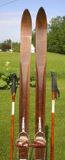 BEAUTIFUL VINTAGE Wooden Skis 68 + Bamboo Ski Poles  