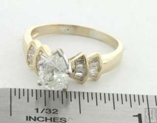 EGL CERTIFIED 14K GOLD 1.20CT PEAR CUT DIAMOND WEDDING RING W/ .90CT 