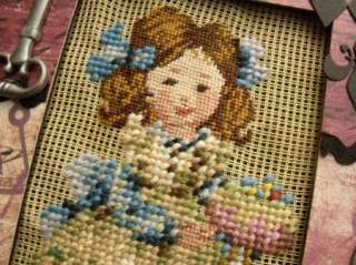 12X10 PREWORKED Needlepoint Canvas HM ~Blue Girl Cute!  
