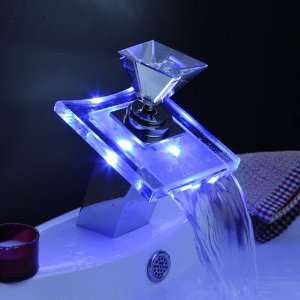  Color Changing LED Waterfall Bathroom Sink Faucet with Pop 