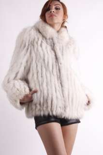 Vtg 80s silver SAGA FOX Arctic Fox Fur Jacket Coat XS M  