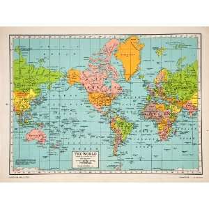  1947 Lithograph Mercator Projection World Map Hammond 