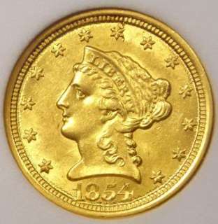 1854 O Liberty Gold Quarter Eagle $2.50   CHOICE BU   RARE MS 