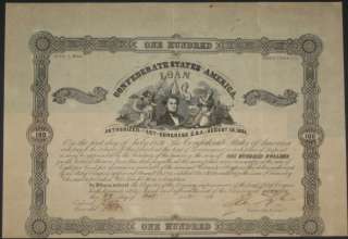 100 Confederate Bond, Act of Aug 19, 1861, Man with 3 Maids, Issued 