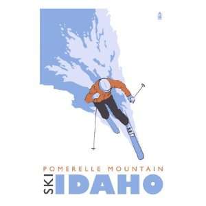  Pomerelle Mountain, Idaho, Stylized Skier Giclee Poster 