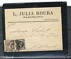 SPAIN 1898 MOURNING COVER WITH 5c WAR TAX ALFONSO XIII BARCELONA 