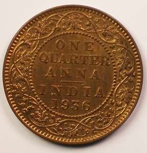 1936 India One Quarter Anna BU Coin NICE !!  