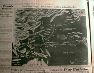 12 8 1941 newspaper JAPANESE ATTACK PEARL HARBOR Hawaii US DECLARES 