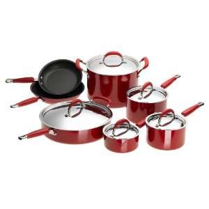   12 Piece Nonstick Hard Base Cookware Set, Red: Kitchen & Dining