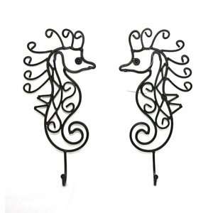    Black Seahorse Hooks in Wrought Iron   Set of 2: Home & Kitchen