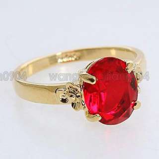 18k Yellow Gold Plated Red CZ Free Shipping Ring 90407  