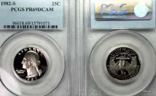 1982 S QUARTER PCGS PR69DCAM 1 YEAR ONLY US .25 CAMEO  