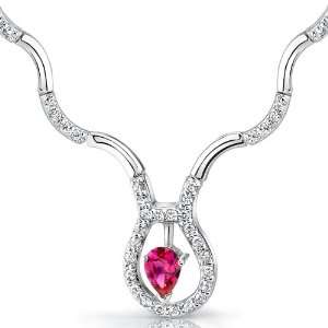 Stunningly Beautiful: Pear Shape Ruby & White CZ Gemstone Necklace in 