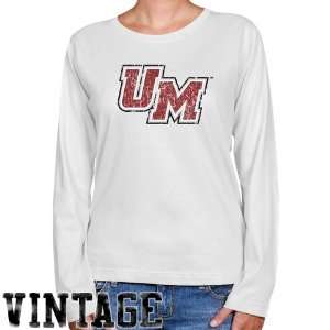 NCAA UMass Minutemen Ladies White Distressed Logo Vintage Long Sleeve 