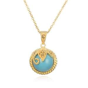    Gold Plate Marcasite & Turquoise Pendant 18 CHELINE Jewelry