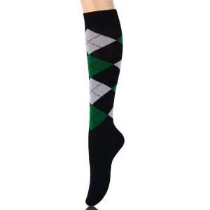  Black Argyle Knee High Socks Size 9 11 