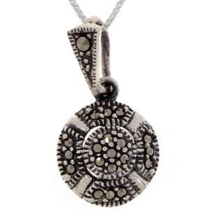  Sterling Silver Domed Round Marcasite Pendant Jewelry