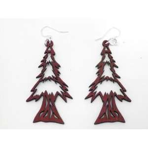  Cherry Red Holiday Tree Wooden Earrings: GTJ: Jewelry