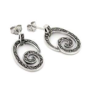 Marcasite Spiral Sterling Silver Earrings: Jewelry