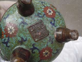 Old Chinese 10China bronze cloisonne fancy carved Foo dogs censer 