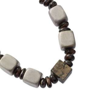   Silver tone Anipay Seed Green Moss Agate & Natural Wood 27in Necklace
